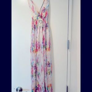 Maxi dye dye watercolor floral silky dress